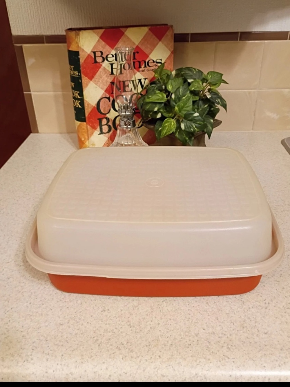 Tupperware Two-Tone Orange Base with White/Cream Lid Cake Keeper